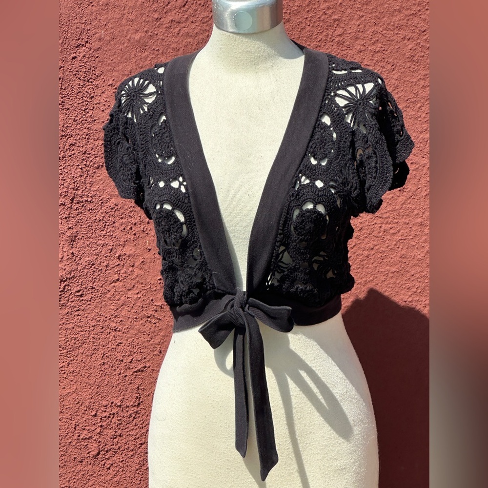 Ella Moss Black Crochet Lace Wrap Top or Shrug